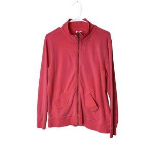 Neiman Marcus Coral Zip-Up Jacket L Cotton/Spandex Long Sleeve Front Pockets